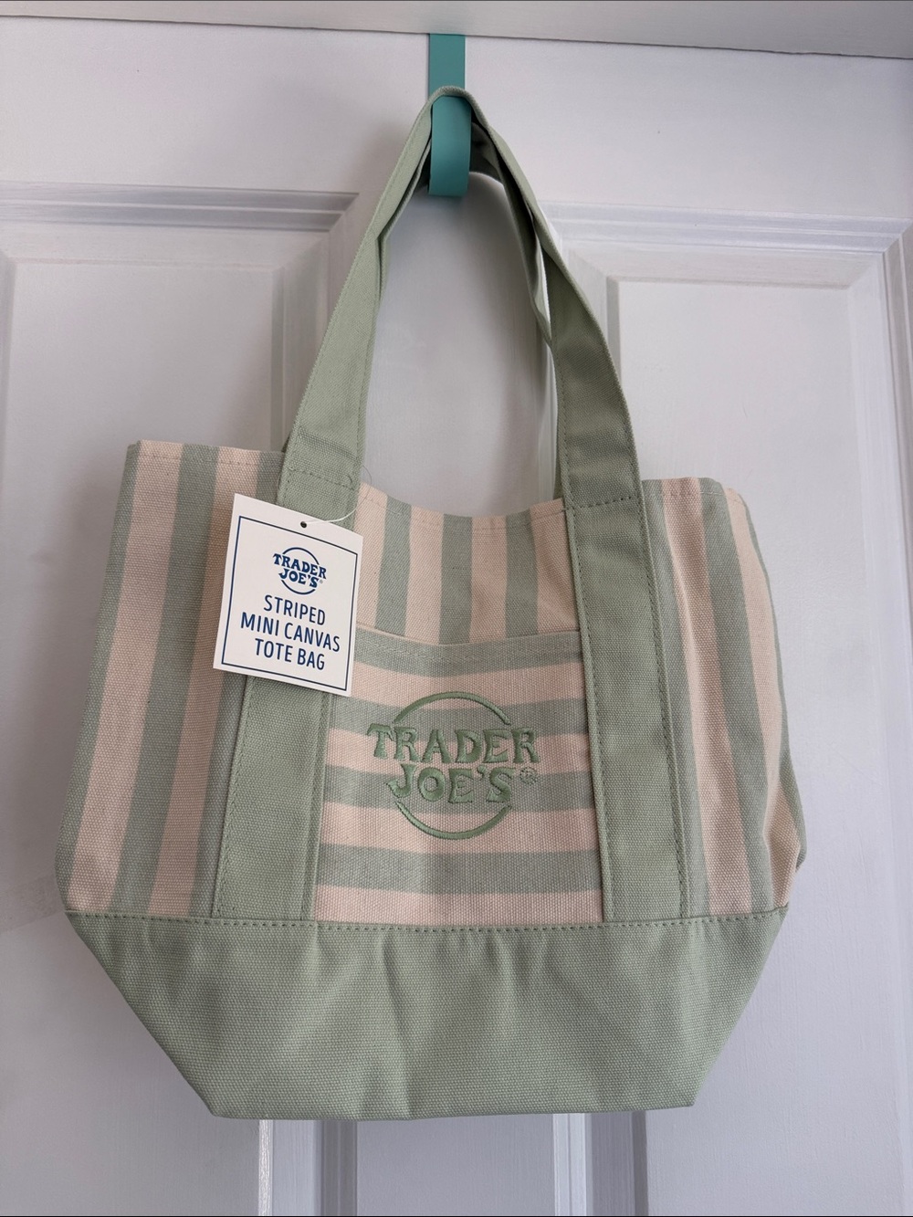 NWT Trader Joe's Green & Cream Striped Mini Tote Bag